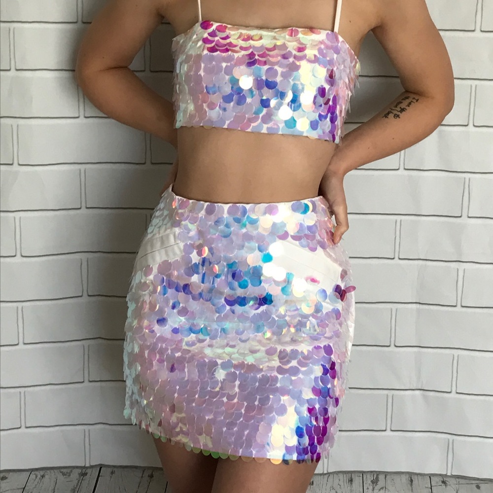 Clear AB Colorblock Sequin Two Piece